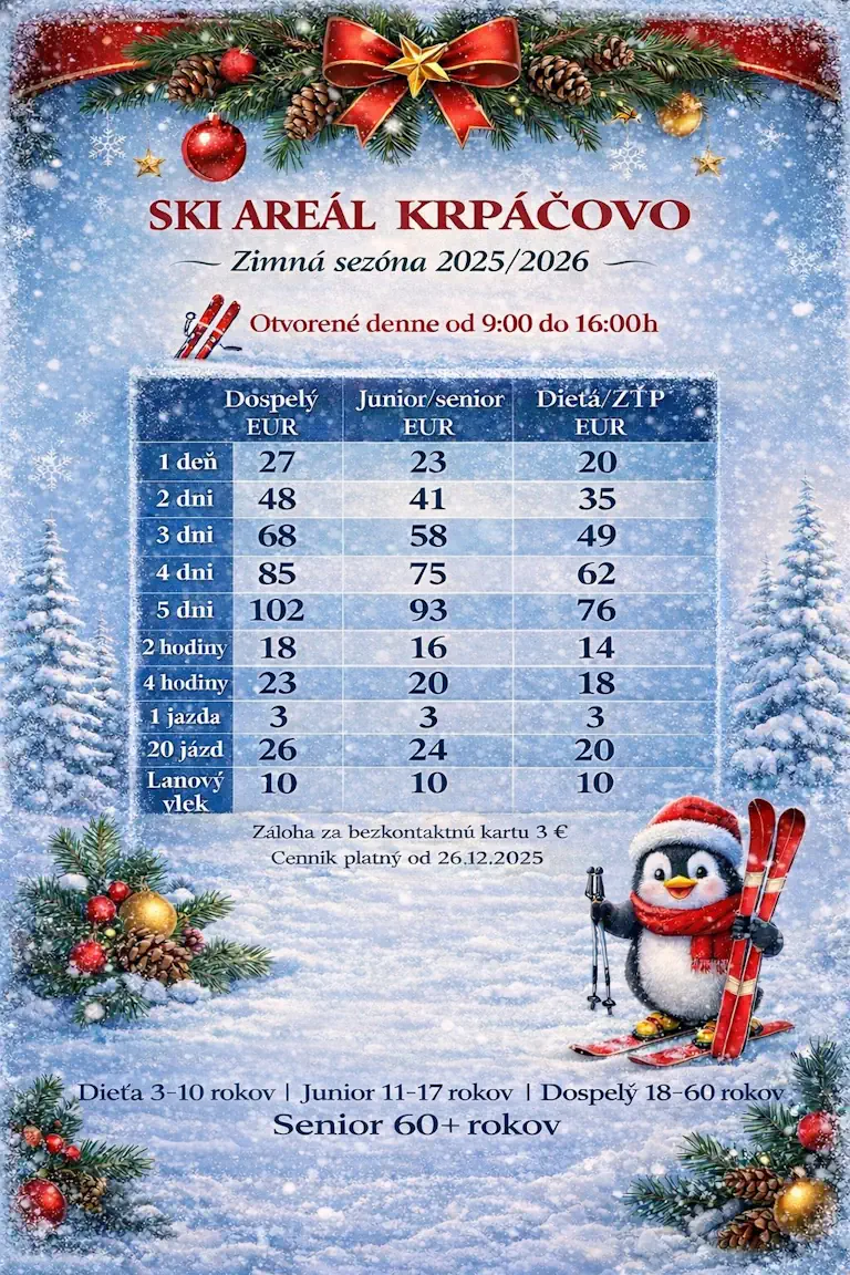 Cenník zimná sezóna 2025/2026